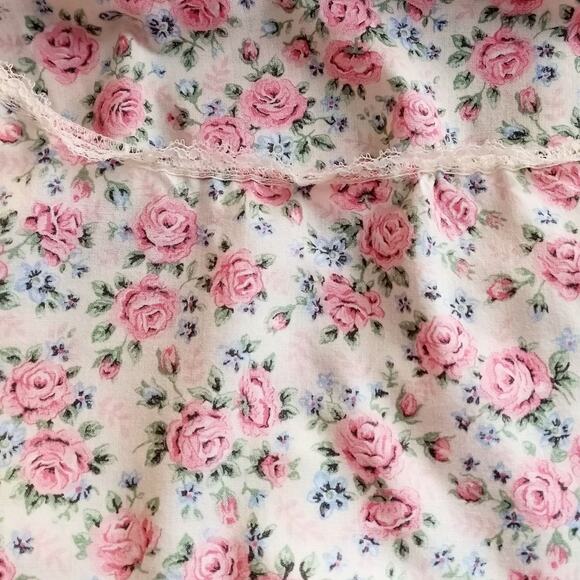 Vintage Prairie Nightie Pink Roses Adult M / L Cottage Core Cotton White Eyelet - Picture 3 of 8